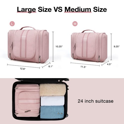 BAGSMART Atlas Toiletry Bag for Women, Travel Organizer with hanging hook, Water-resistant Cosmetic Makeup Bag for Shampoo, Full Sized Container, Toiletries