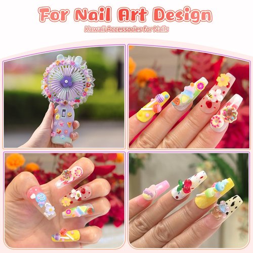 Kikonoke 300PCS Kawaii Nail Charms Kit, 3D Animal & Candy Resin Charms for Acrylic Nails, Cute Bear Bee Fruit Nail Art Supplies with Tweezers for DIY Crafts & Shoe Decor