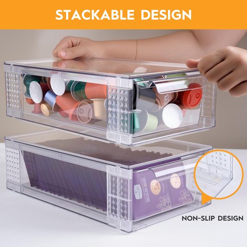 Zero Zoo 4 Pack Clear Stackable Storage Drawers, 3.95" H Easily Assemble Acrylic Organizer Bins - Multi-Use for Make up, Closet, Pantry, Bathroom, Medicine, Kitchen Cabinet & Undersink Organization
