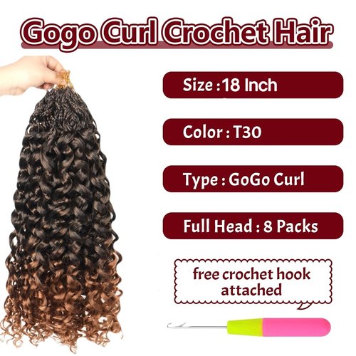 Datanala GoGo Curl Crochet Hairv 18 Inch Pre-Looped Water Wave Crochet Hair 8 Packs Long Beach Curl Crochet Braiding Hair Synthetic Extensions For Women (18Inch/T30)