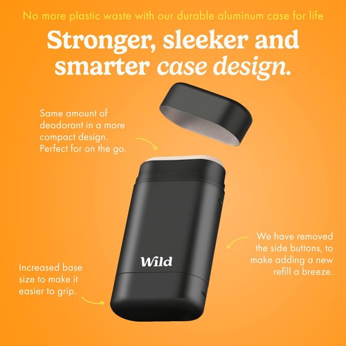 Wild - Refillable Deodorant Starter Kit - Black Case with Fresh Cotton & Sea Salt, Ocean Mist & Thunderstorm Scents - Long Lasting Protection - Aluminum Free - Vegan