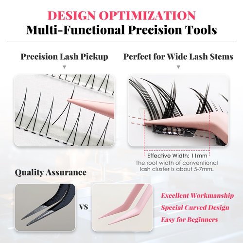 SEEDEW Tweezer P02 for DIY Lashes, Lash Application Tool, 1 PC Pointy Nano Coating Non-Stick Stainless Steel Curved Tweezer with a Protective Case, for Self-Adhesive/Pop-On Eyelash Extensions(Pink)