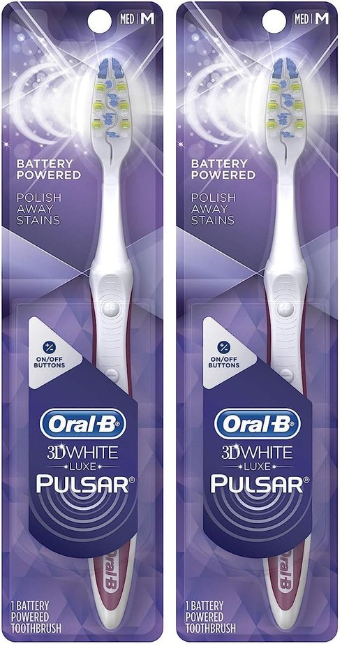 Oral-B Pulsar Whitening Battery Toothbrush, Medium, 1 Count (Pack of 2)