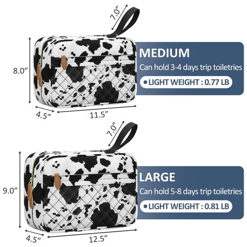 Vankor Travel Toiletry Bag for Women with Hanging Hook, Waterproof TSA Approved Cometic Toiletry Bag Organizers Leakproof Make up Bags for Women Cow Print