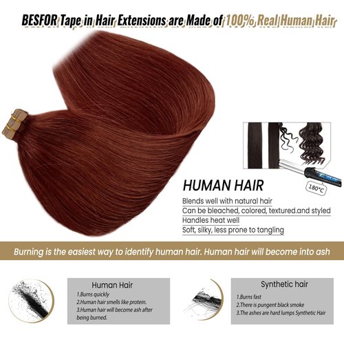 Munx Tape In Hair Extensions - Human Hair, 16 Inch, Invisible, Straight, Seamless Skin Weft, Remy, Brown Colored, 30g, 20piece, Real Human Hair