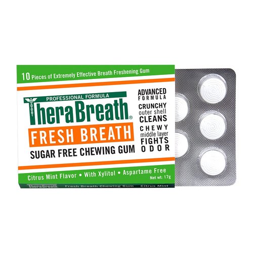 TheraBreath Chewing Gum with ZINC Citrus Mint 10 Count Pack of 6 & Dry Mouth Lozenges with ZINC Tart Berry 100 Lozenges