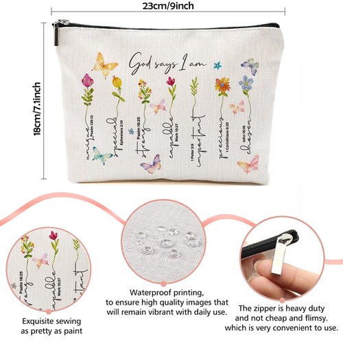 God Says I am Makeup Bag, Christian Gifts for Women, Bible Verse Floral Makeup Bag, Butterfly Inspirational Present, Toiletry Zipper Organizer Cosmetic Bag Travel Purse for Daughter Sister BFF