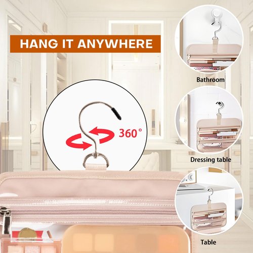 BAFAMYE Toiletry Bag Travel Bag with Hanging Hook, Water-Resistant Makeup Cosmetic Bag Organizer for Accessories, Full-Size Shampoo and Toiletries, Large, Light Pink, BAF-019
