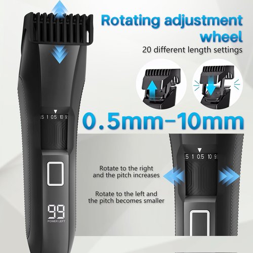 Beatslm Beard Trimmer for Men, 20 Length Adjustable, Cordless Waterproof Clippers, Stainless Steel T-Blade for Precision Facial Hair Trimming with 2 Guide Combs, Travel Lock, LED Display