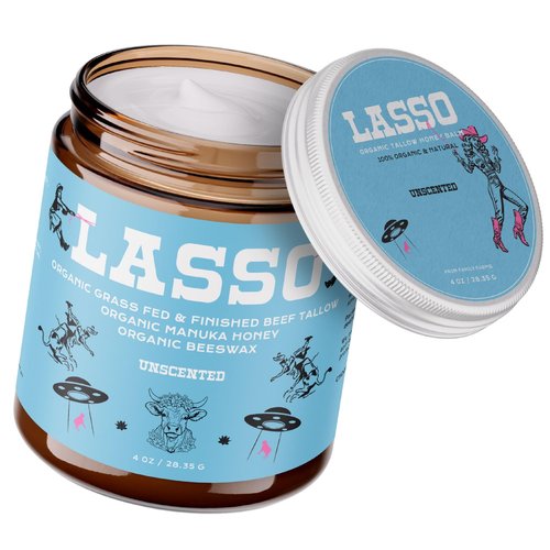 LASSO Beef Tallow Face Moisturizer with Grass-Fed/Finished Beef Tallow for Skin, Organic Manuka Honey and Beeswax, Unscented and Manuka Honey Balm