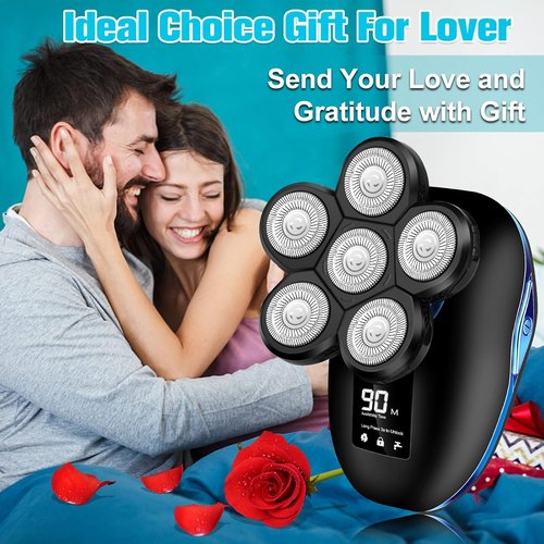 Head Shaver for Bald Men, 6-in-1 Electric Shaver for Bald Head 6D Wet/Dry Waterproof Mens Electric Razor Head Shavers with Grooming Kit Cordless Rechargeable Face Head Shaving Rotary Shavers Blue