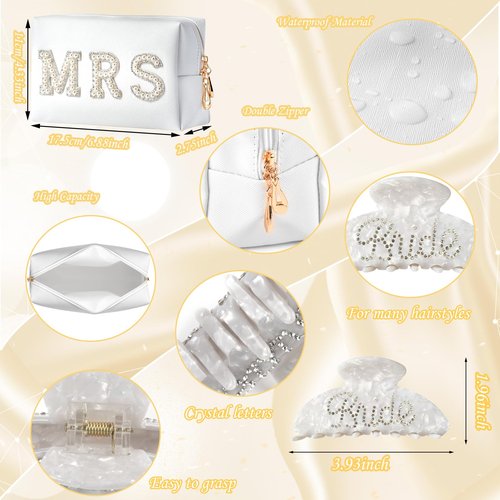 Tkifoda Personalized Initial Letter J MRS Wedding Bride Slippers Robe Makeup Bag Hair Clip, Bride to Be Gifts, Bridal Shower Gifts, Wedding Gift