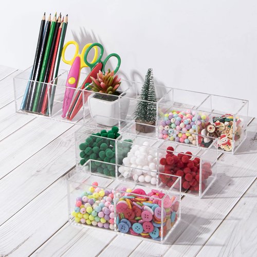 WERADNISH Acrylic Makeup Organizer and Storage, Makeup Brush Holder Organizer 2 Cube Sections, Clear Makeup Cosmetic Lipstick Bin Organizer for Drawer, 5.1'' × 2.6'' × 2.4''