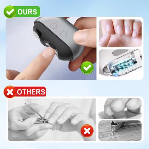 Fanyil Easyclip Smart Nail Clipper - Electric Nail Clippers for Seniors, 3-in-1 Automatic NailClipper with Polishing & LED Light, USB Rechargeable, Small and Portable(Gray)