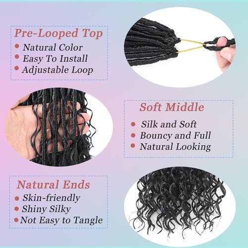 9 Packs Crochet Hair 24Inch Goddess Locs with Curly Ends Long Bohemian River Pre Looped Crochet Hair for Black Women(24inch,1B)