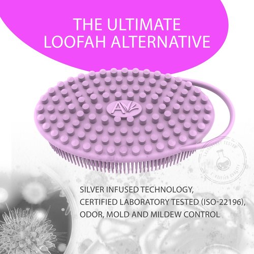 Avilana Silver-Infused Pink and Lavender Silicone Body Scrubber Bundle - Delightful and Serene Dual-Tone Set