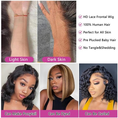 Youngirl Straight Bob Wig Human Hair 14 Inch 13x4 HD Lace Front Wigs for Black Women Glueless Short Bob Lace Frontal Wig Human Hair Pre Plucked 150% Density Natural Black