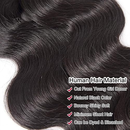 Body Wave Human Hair 3 Bundles (26 28 30) 100% Unprocessed Brazilian Virgin Human Hair Extensions Brazilian Body Wave Weave Bundles Soft and Silky Natural Black Wavy Hair Quick Weave Bundle for Women