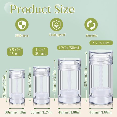 Teenyyou 30 Pcs Empty Deodorant Containers Twist up Filling Stick Plastic Deodorant Container Refillable Bottles Bottomfill Round Lip Balm Tubes for Homemade DIY Lipstick Crayon(15 ml,Clear)