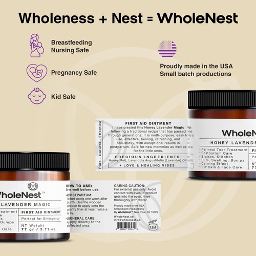 WholeNest All-Natural Honey Lavender Magic, Liquid Perineal Balm and Postpartum Essentials, Family Care and Post Pregnancy Must Haves, Gentle Botanical Care with Lavender for Skin Support, 2.71 oz