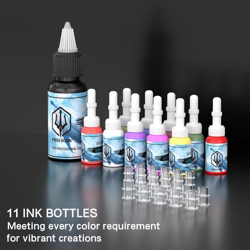 POSEIDON Cordless Tattoo Machine Kit with 20 Tattoo Cartridge Needles, Ink Set & 2 Rechargeable Batteries | Professional Portable Tattoo Pen for Beginners | Complete Starter Supplies