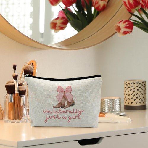 RYYCDOI Pink Western Makeup Bag, Cowgirl Makeup Bag, Pink Coquette Bow Cosmetic Bag, Western Gifts for Women, Cowgirl Gifts, Girly Makeup Bag, Preppy Makeup Bag, Cowgirl Stuff, Western Zipper Pouch