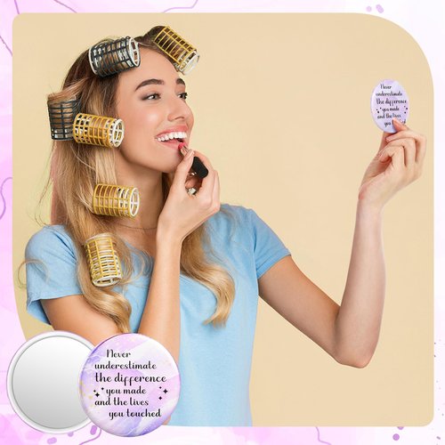 Tradder 48 Pcs 2.76 Inch Inspirational Compact Mirror Bulk Quinceanera Employee Appreciation Gifts Round Makeup Glass Purse Pocket Mirror Awesome Beautiful for Women Mother's Day Coworker Nurse