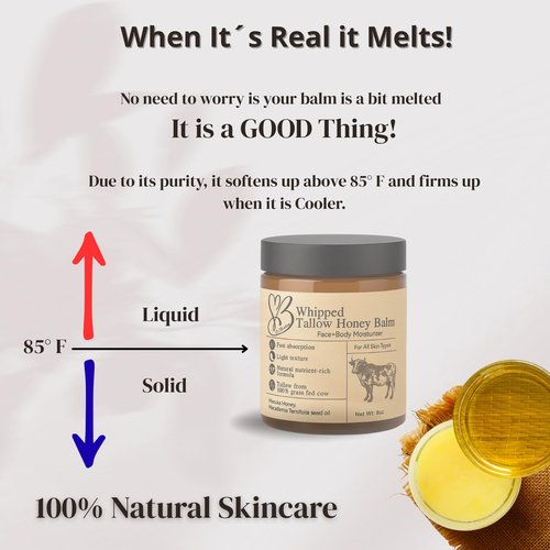 B.Chartier Beef Tallow for Skin- Tallow Balm for face- Tallow Face Moisturizer - Beef Tallow Moisturizer- Tallow and Honey Balm - Grass Fed Beef Tallow For Skin - Tallow Face Cream Lotion (8.0 oz)