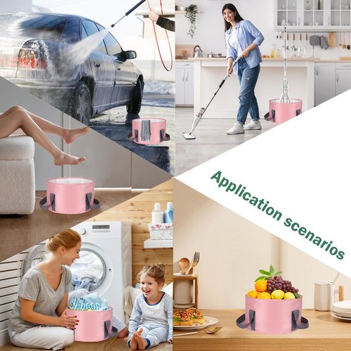 RMERVE 3.7 Gallons Pink Collapsible Foot Soaking Tub Portable Foot Basin for Soaking Feet Kids Foot Spa Foot Bath Soak Tub for Travel Camping Outdoor Washing（6Pcs)