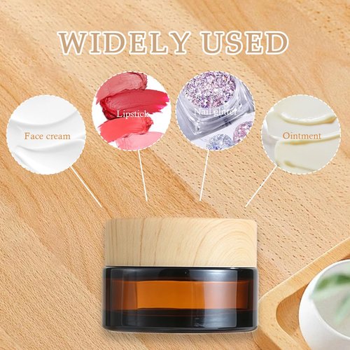 5Pcs 20g 20ml Amber Glass Jars Cosmetic Containers Jars with Plastic Lids Refillable Sample Jars Containers Storage Favor Jar for Lotions Creams Eye Shadow Balm