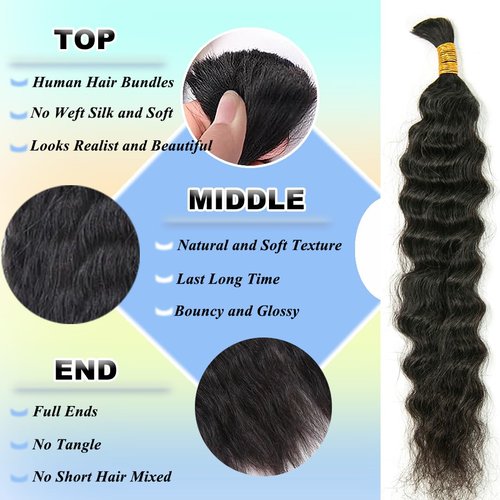YWIGS Wet and Wavy Human Braiding Hair for Boho Braids 50G No Weft Virgin Human Hair Bulk Human Hair for Braiding 20inch