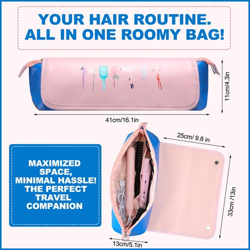 Sadnyy Hair Tools Travel Bag and Heat Resistant Mat 2-in-1 Hot Hair Tools Organizer for Curling Flat Irons Straighteners Portable Hairstylist Travel Bag Women Haircare Accessories, 16.1''x5.1''x4.3''