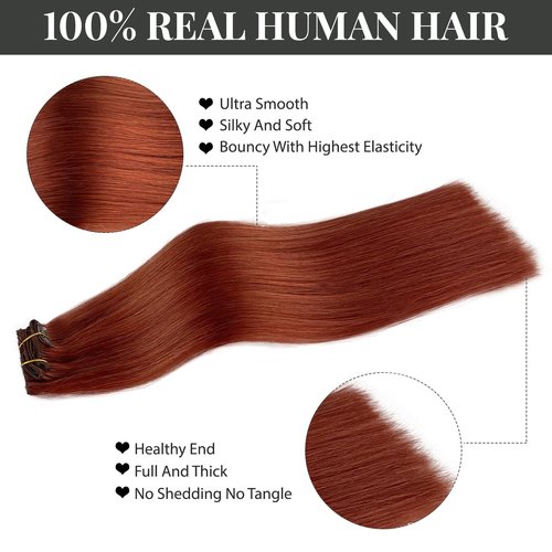 Belaved Clip in Hair Extensions Auburn Human Hair Clip in Extensions 16 Inch Remy Real Hair Extensions Straight Seamless Invisable 70g 5pcs #135