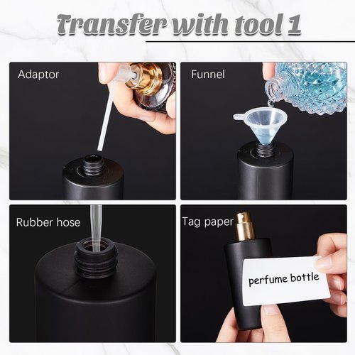 Teenyyou 6 Pack 50 ml Glass Perfume Bottles and Refill Tools Set, Travel Perfume Atomizer Spray Bottles, Portable Empty Refillable Atomizer Decanters with Dispenser Transfer Kit (Black)