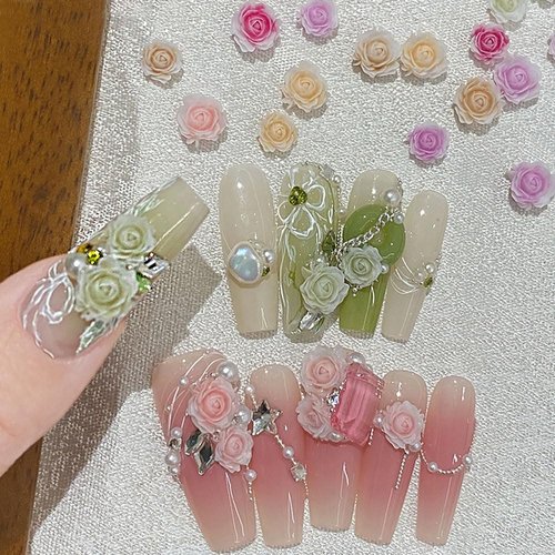 100 Pcs Cute Flower Nail Charms, Mixed Size Floral Charms for Nail Design, 3D Resin Camellia Rose Charm