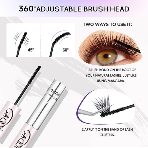 GAQQI Lash Cluster Glue + Remover Set, Lash Bond and Seal Waterproof, Long Lasting Eyelash Glue Strong Hold, Gentle Eyelash Remover for DIY Use (2Pcs Set)