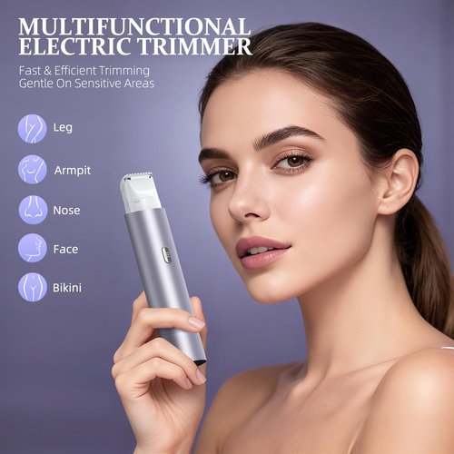 NIPOO Bikini Trimmer for Women, Dual Head Face Shaver Body Hair Trimmmer, IPX7 Waterproof Womens Electric Razor for Legs, Purple