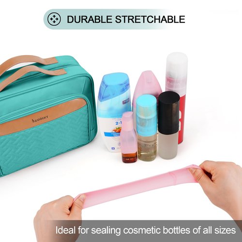 Travel Hanging Toiletry Bag for Women, Large Makeup Bag 8 Leak Proofing Silicone Bottle Covers, Waterproof Cosmetic Bag with Jewelry Organizer Compartment, Toiletries Kit Set, Blue