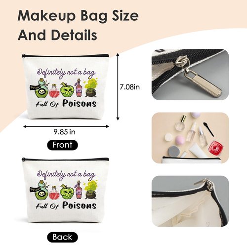 VeloKomo Poison Cosmetic Bag Gifts - Portable Waterproof Makeup Bags Definitely Not a Bag Full of Poisons Personalized Spooky Witchy Birthday Gift for Evil Villain Queen Zipper Pouch for Movie Fan