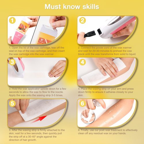 Vuteehy Roll on Wax Kit, Rolling Wax Hair Removal Kit for Women Men, Waxing Kit for Hair Removal, Roller Waxing Kit with 2 Honey Cartridges, 50 Pcs Strips