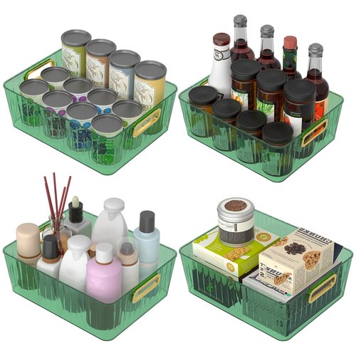 Vadidiya Clear Storage Organizer Bins, Plastic Cosmetic Storage Bin, Green, 4 Packs