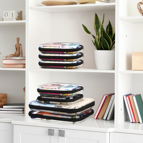 Hoolerry 6 Pcs Hard Clear Zipper Case Transparent Zipper Hard Pouch for Snacks Makeup Bag Plastic Cosmetic Bag Portable Travel Organizer for Makeup Storage(Black,Big,Medium)
