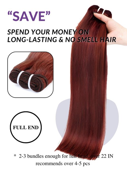 HERMOUS 13A Double Drawn Reddish Brown Bundles Copper Red Human Hair Single Straight Full and Thick Brazilian 100% Real Raw Human Hair Quick Weave Auburn Brown Colored #33B Bundles 12 Inch