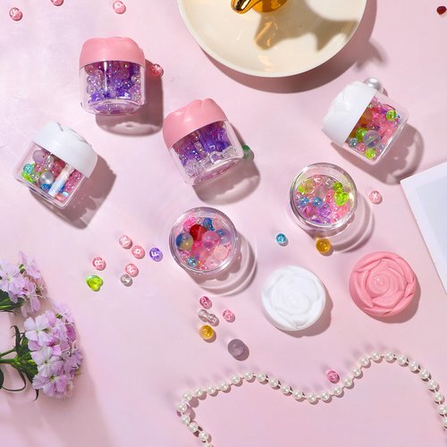 RONRONS 24 Pack Pink Rose Flower Shaped Empty Cream Jars, Clear Leak-Proof Plastic Cosmetic Containers with Lids for Makeup, Nail Polish, Bulk Wholesale for Small Business