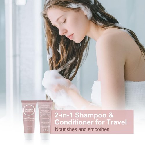 Travel Shampoo & Conditioner, 2 in 1 Shampoo Set Bulk, Small Mini Trial Size Men Women Essential Cleansing Toiletries Amenities for Hotel, Shelter/Homeless/Nursing Home/Charity 1 Fl oz (Pack of 100）