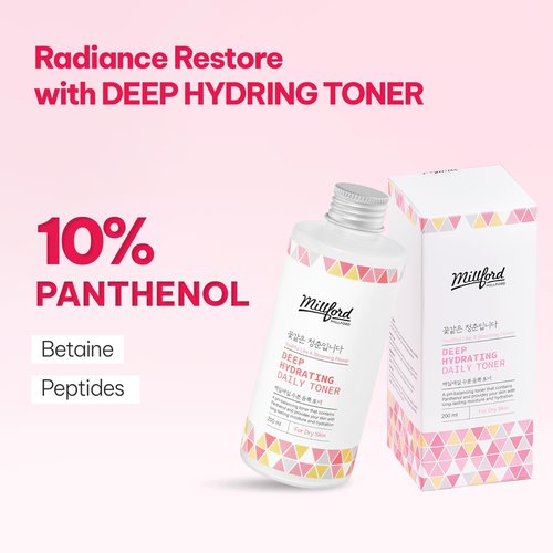 Millford Deep Hydrating Daily Toner 6.76 Oz, 200ml, Moisturizing Toner, Alcohol Free, Fragrance Free, pH Balance, Panthenol, Betaine, Vitamin B5, Korean Skincare