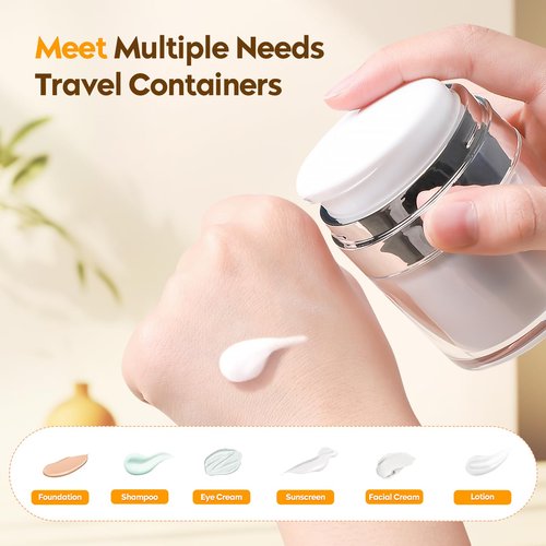Travel Size Containers Airless Pump Jars with Label 30ml 1 Oz Acrylic Press Hand Cream Jar TSA Approve Leak Proof Refillable Lotion Dispenser Travel Containers for Toiletries Face Moisturizer - 2Pack