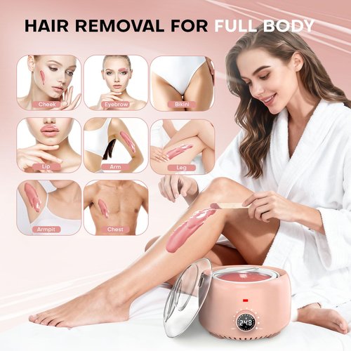 Waxing Kit for Women with 14oz 5 Bags Hard Wax Beans, Digital Display Blush