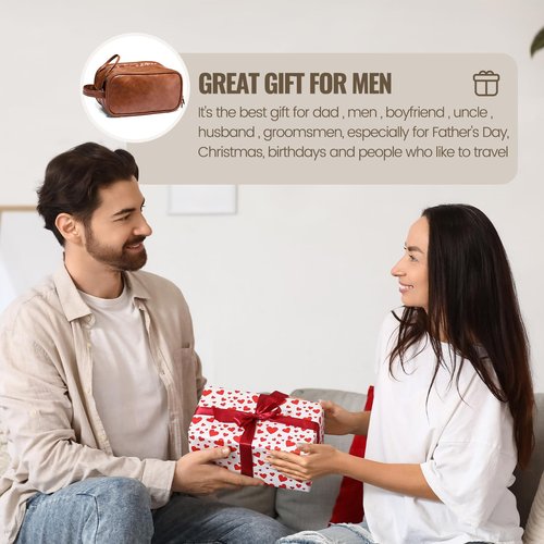 IUI Toiletry Bag for Men - Large Mens Travel Bag Toiletries Organizer- Shaving Bag for Toiletry Bathroom Water-resistant Hanging Dopp Kit PU Leather Cosmetic Bags for Traveling, Brown