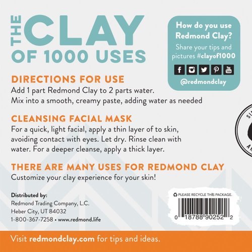 REDMOND Clay - Bentonite Clay of 1000 Uses, Soothing Facial Mask, 10 Ounce (2 Pack)